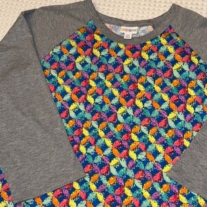 LuLaRoe 2X RANDY 3/4 Sleeve Baseball Tee Multicolor Rainbow Geometric Design